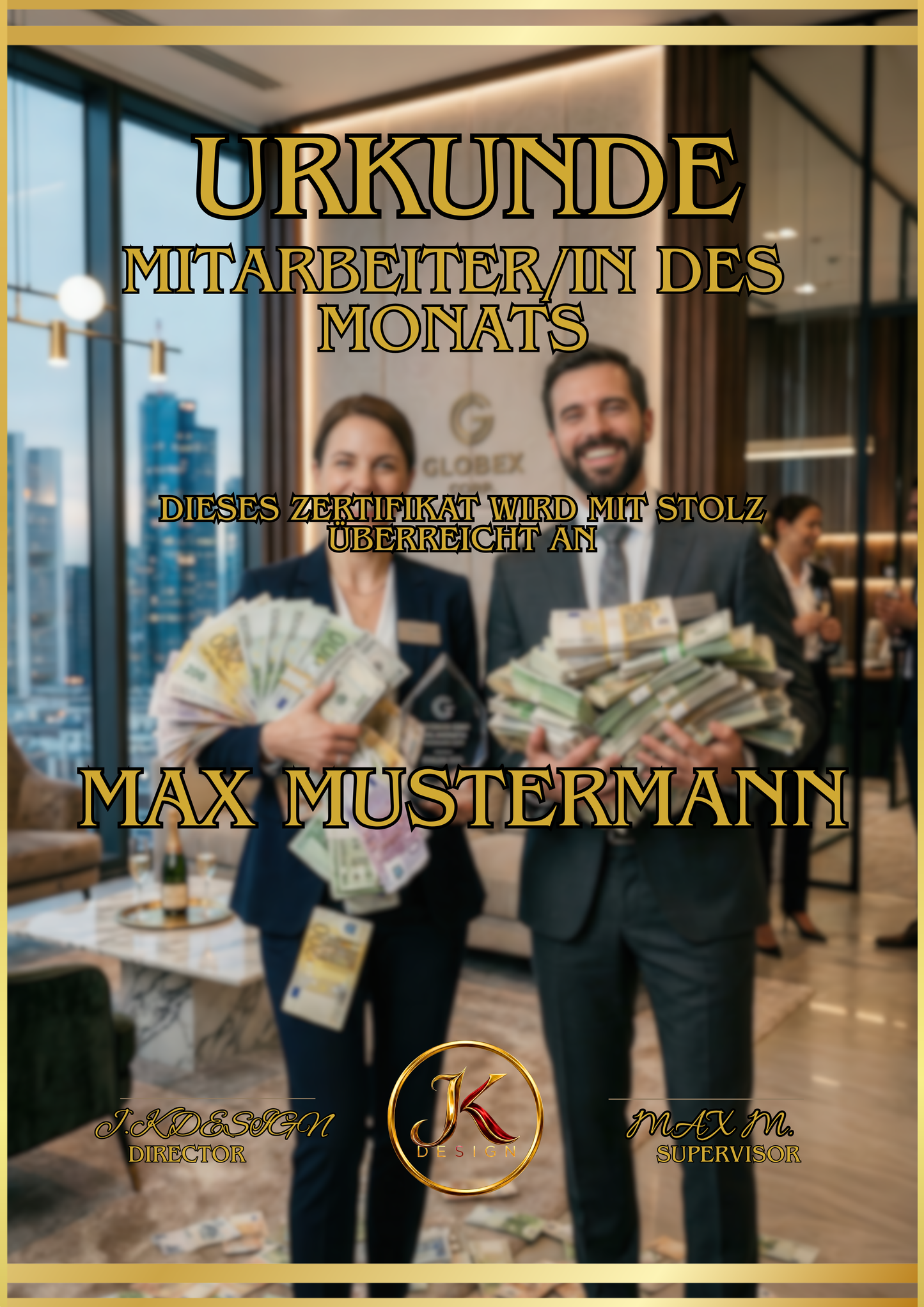 🏆 DIN A3 Premium-Urkunde im Acrylglasrahmen (MITARBEITER/IN DES MONATS)