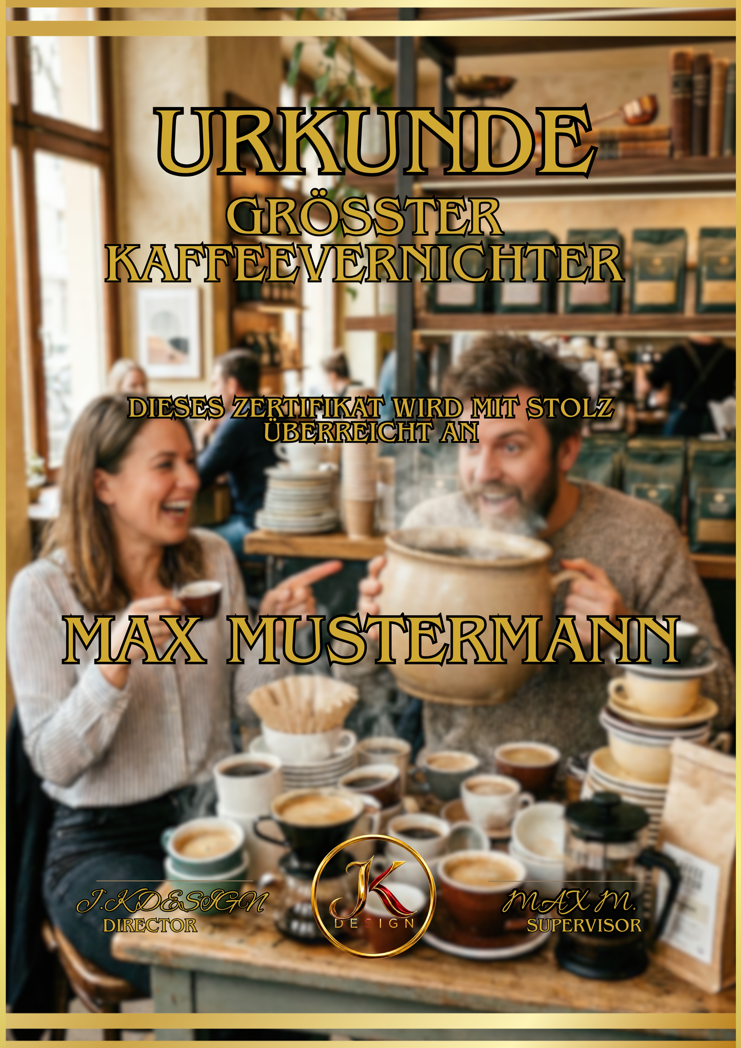 🏆 DIN A3 Premium-Urkunde im Acrylglasrahmen (GRÖSSTER KAFFEEVERNICHTER)