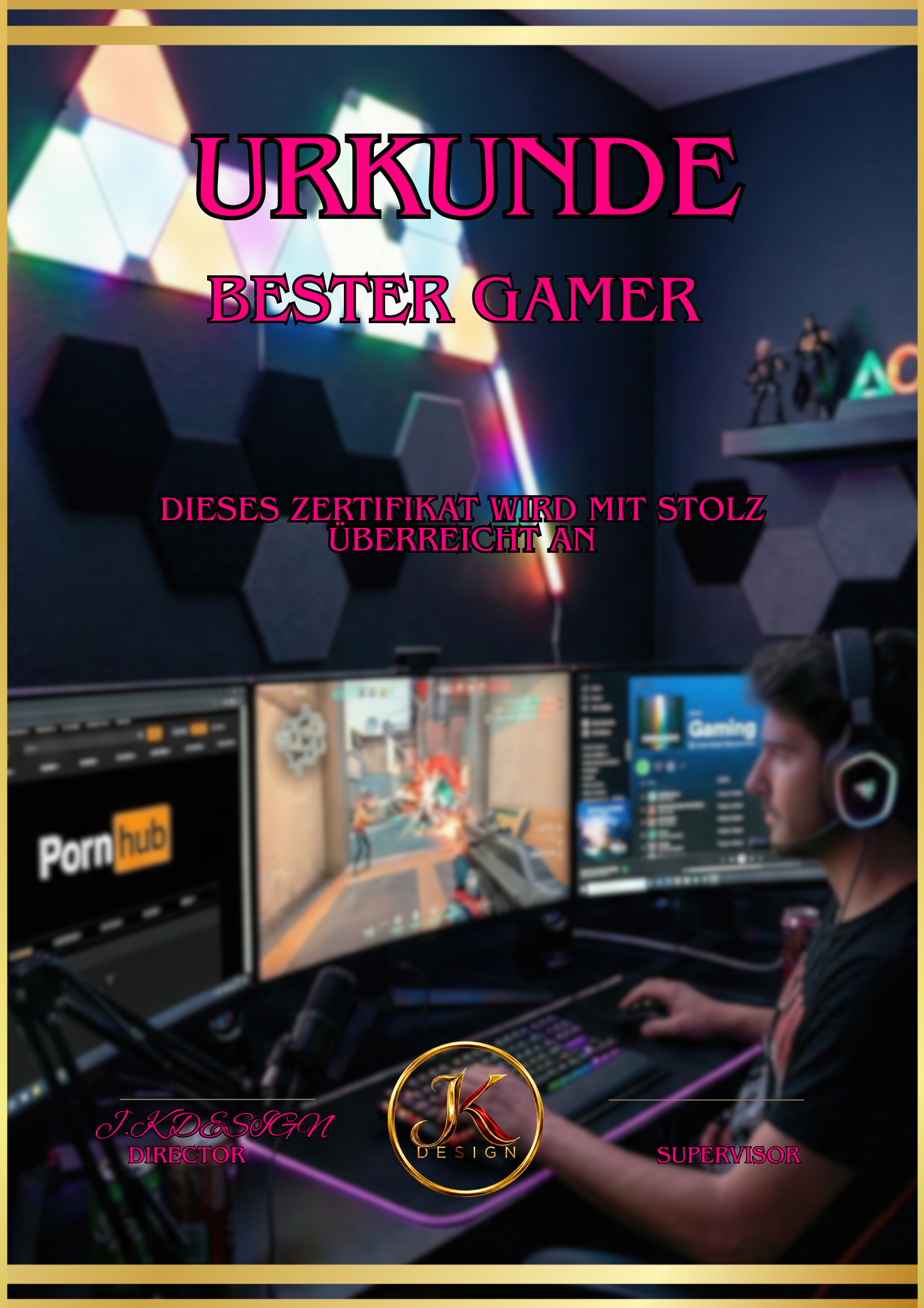 🏆 DIN A3 Premium-Urkunde im Acrylglasrahmen (BESTER GAMER)