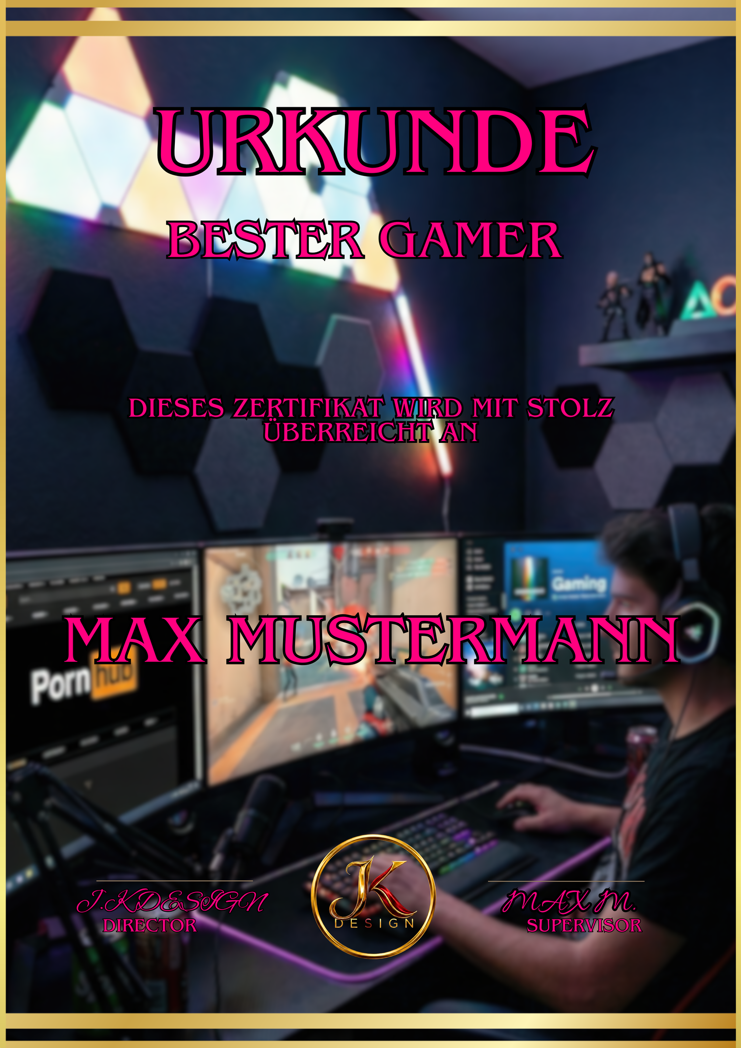🏆 DIN A3 Premium-Urkunde im Acrylglasrahmen (BESTER GAMER)