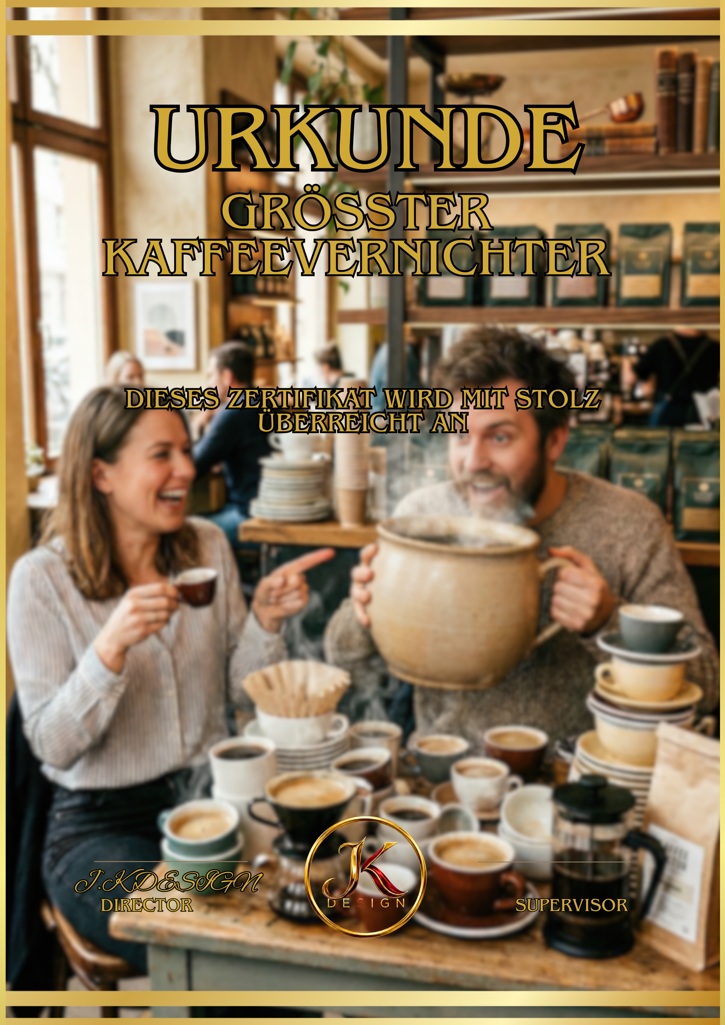🏆 DIN A3 Premium-Urkunde im Acrylglasrahmen (GRÖSSTER KAFFEEVERNICHTER)