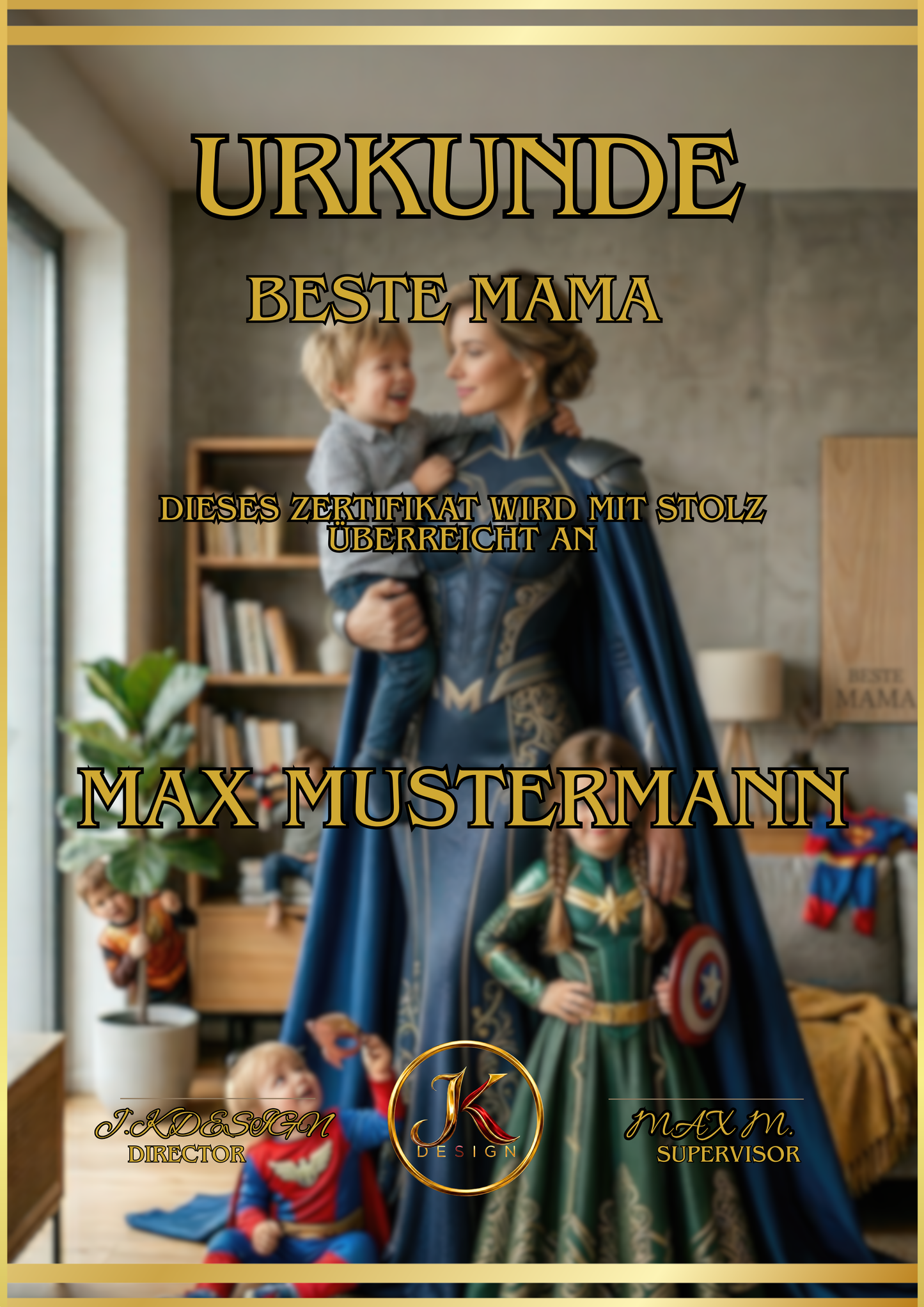 🏆 DIN A3 Premium-Urkunde im Acrylglasrahmen (BESTE MAMA)