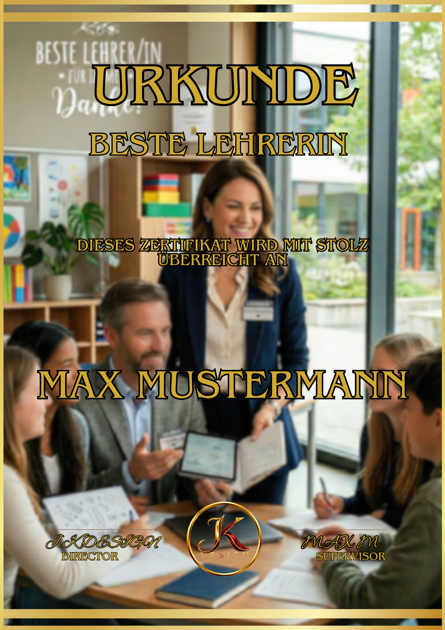 🏆 DIN A3 Premium-Urkunde im Acrylglasrahmen (BESTE LEHRERIN)